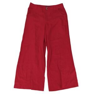 ModCloth Red Linen Blend‎ Pants Wide Leg Cropped Women's Size 8 Flowy Summer